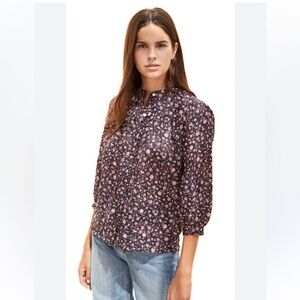FRAME $268 Anita Puff Sleeve Button Down Floral Blouse Shirt